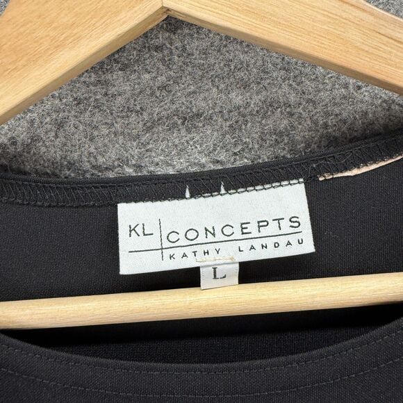 KL Concepts Dress Women L Large Black Floral Maxi Long 3/4 Sleeve Crew Neck - Picture 3 of 5